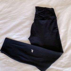 Fabletics PowerHold Black Medium/8 Workout Leggings Criss Cross Waist Pattern